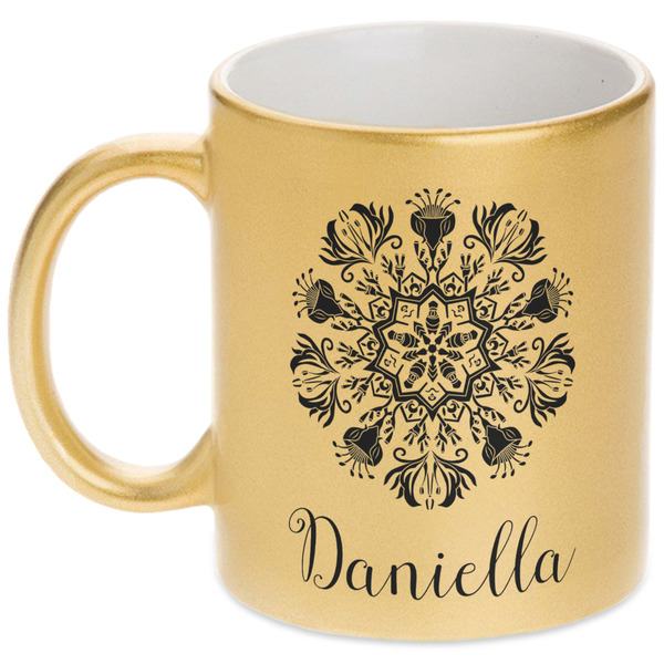 Custom Mandala Floral Metallic Gold Mug (Personalized)