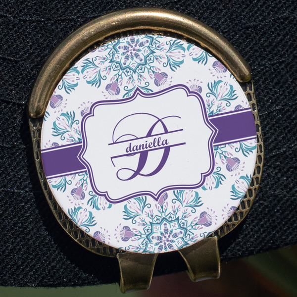 Mandala Floral Golf Ball Marker Hat Clip - Gold - Close Up