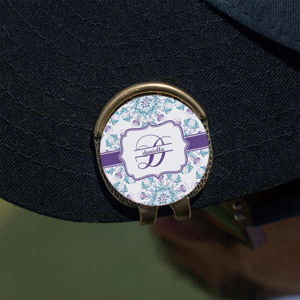 Mandala Floral Golf Ball Marker Hat Clip - Gold - On Hat