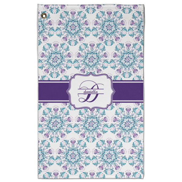 Custom Mandala Floral Golf Towel - Poly-Cotton Blend w/ Name and Initial