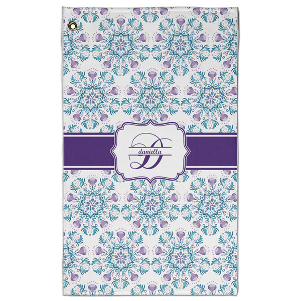 Custom Mandala Floral Golf Towel - Poly-Cotton Blend - Large w/ Name and Initial