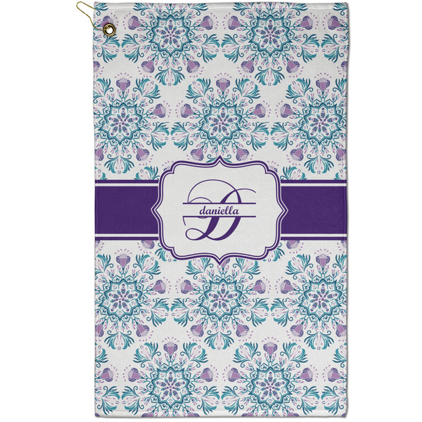 Custom Mandala Floral Golf Towel - Poly-Cotton Blend - Small w/ Name and Initial