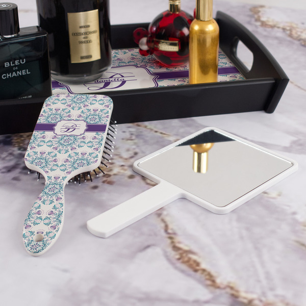 Mandala Floral Hair Brush - With Hand Mirror