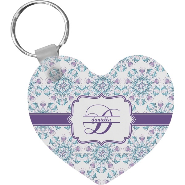 Custom Mandala Floral Heart Plastic Keychain w/ Name and Initial