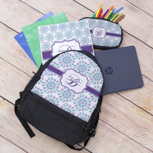 Mandala Floral Large Backpack - Black - With Stuff