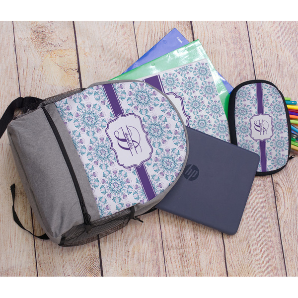 Mandala Floral Large Backpack - Gray - With Stuff