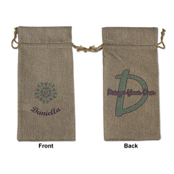 Mandala Floral Large Burlap Gift Bag - Front & Back (Personalized)