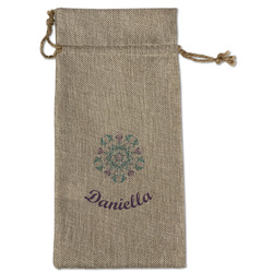 Mandala Floral Large Burlap Gift Bag - Front (Personalized)
