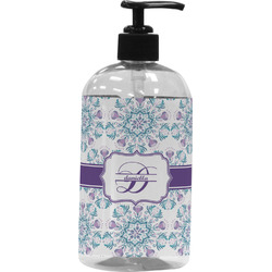 Mandala Floral Plastic Soap / Lotion Dispenser (16 oz - Large - Black) (Personalized)