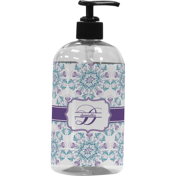 Custom Mandala Floral Plastic Soap / Lotion Dispenser (16 oz - Large - Black) (Personalized)