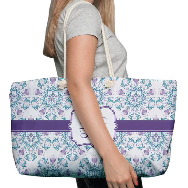 Mandala Floral Large Rope Tote Bag - In Context View