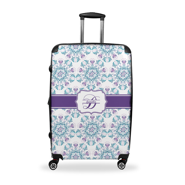 Custom Mandala Floral Suitcase - 28" Large - Checked w/ Name and Initial