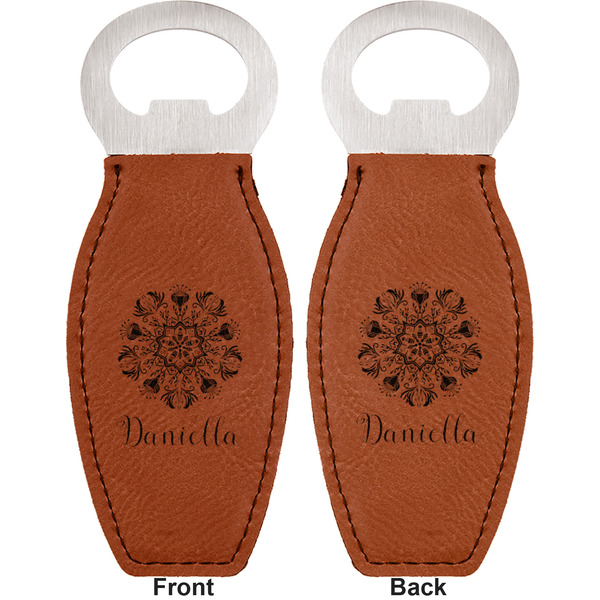 Mandala Floral Leather Bar Bottle Opener - Front and Back (double sided)