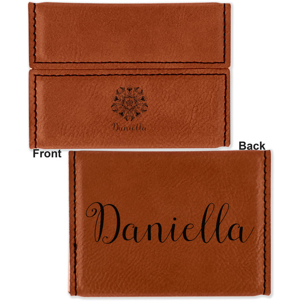Mandala Floral Leather Business Card Holder - Front Back