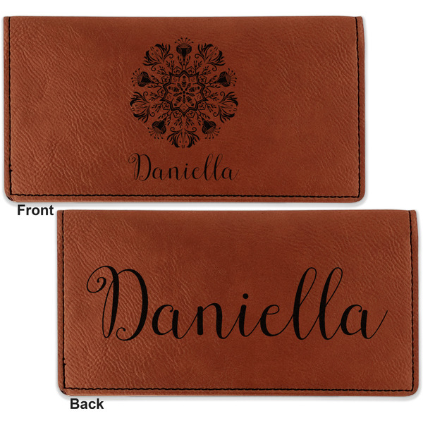 Mandala Floral Leather Checkbook Holder Front and Back