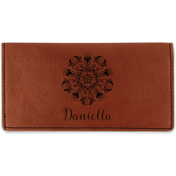 Custom Mandala Floral Leatherette Checkbook Holder - Single Sided (Personalized)