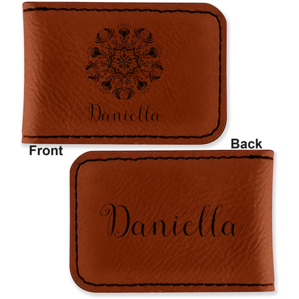 Mandala Floral Leatherette Magnetic Money Clip - Front and Back