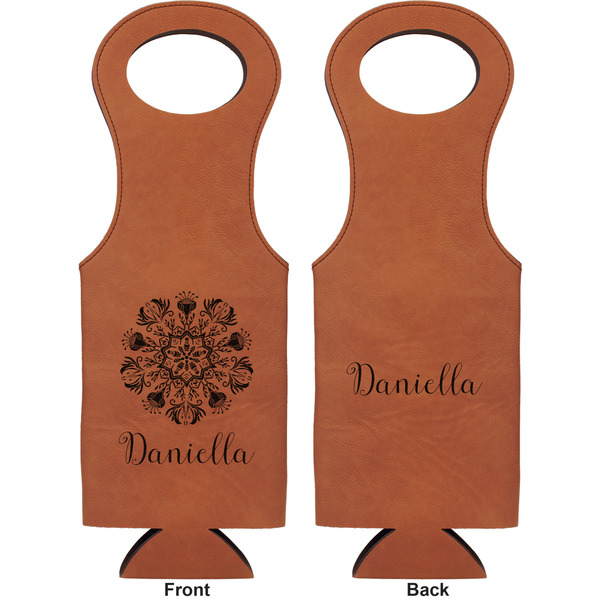 Mandala Floral Leatherette Wine Tote Double Sided - Front and Back
