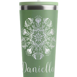 Mandala Floral RTIC Everyday Tumbler with Straw - 28oz - Light Green - Single-Sided (Personalized)