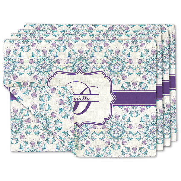 Custom Mandala Floral Linen Placemat w/ Name and Initial