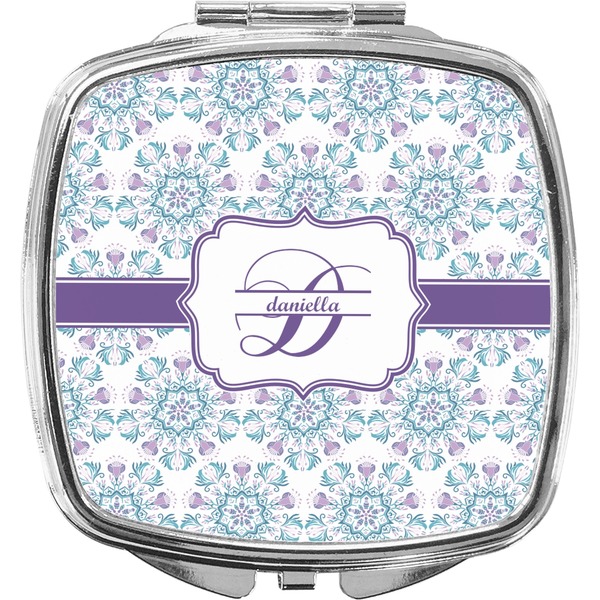 Custom Mandala Floral Compact Makeup Mirror (Personalized)