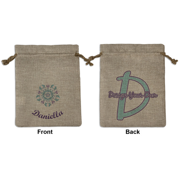 Custom Mandala Floral Medium Burlap Gift Bag - Front & Back (Personalized)