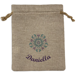 Mandala Floral Medium Burlap Gift Bag - Front (Personalized)