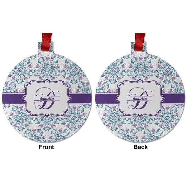 Mandala Floral Metal Ball Ornament - Front and Back