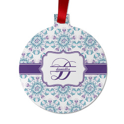 Mandala Floral Metal Ball Ornament - Double Sided w/ Name and Initial