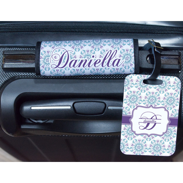 Mandala Floral Metal Luggage Tag & Handle Wrap - In Context