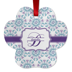 Mandala Floral Metal Paw Ornament - Double Sided w/ Name and Initial