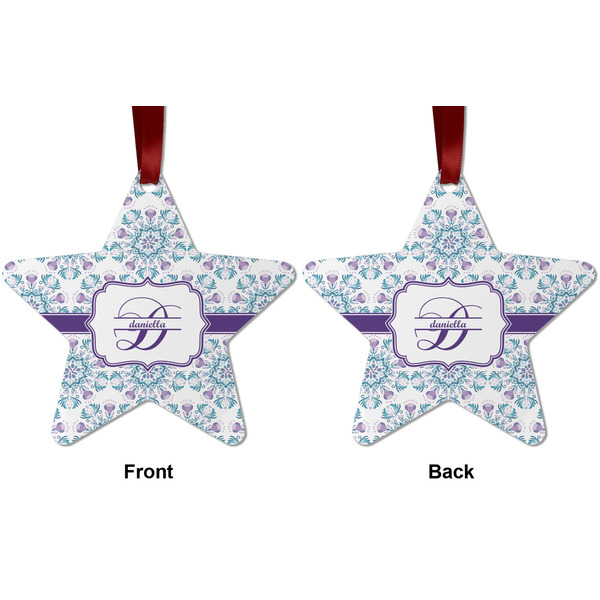 Mandala Floral Metal Star Ornament - Front and Back