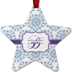Mandala Floral Metal Star Ornament - Double Sided w/ Name and Initial