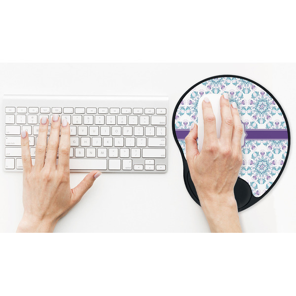 Mandala Floral Mouse Pad with Wrist Rest - LIFESYTLE 2 (in use)