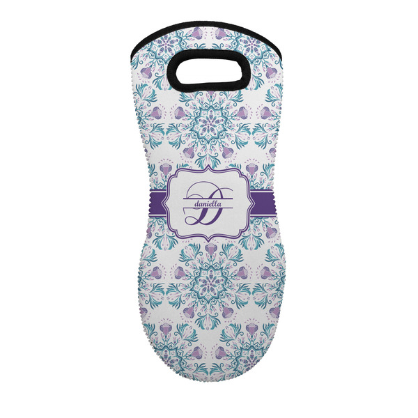 Custom Mandala Floral Neoprene Oven Mitt - Single w/ Name and Initial