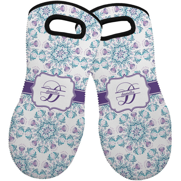 Mandala Floral Neoprene Oven Mitt -Set of 2 - Front