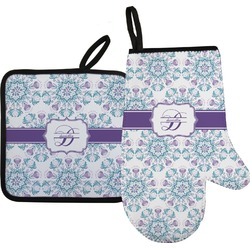 Mandala Floral Oven Mitt & Pot Holder Set w/ Name and Initial
