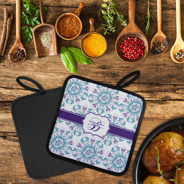 Mandala Floral Neoprene Pot Holder - Set of 2  LIFESTYLE (Flatlay)