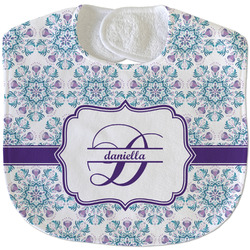 Mandala Floral Velour Baby Bib w/ Name and Initial