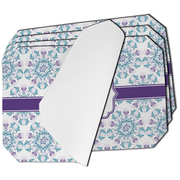 Custom Mandala Floral Dining Table Mat - Octagon - Set of 4 (Single-Sided) w/ Name and Initial