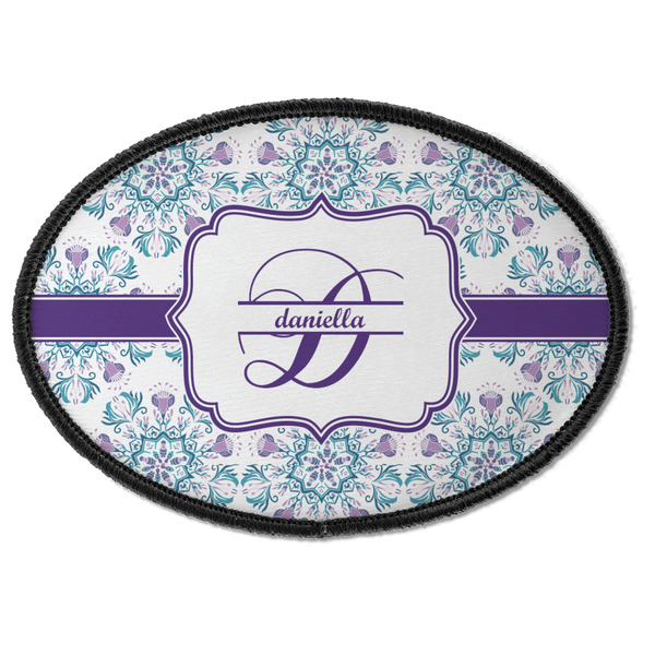Custom Mandala Floral Iron On Oval Patch w/ Name and Initial