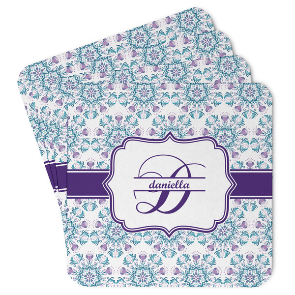 Custom Mandala Floral Paper Coasters w/ Name and Initial
