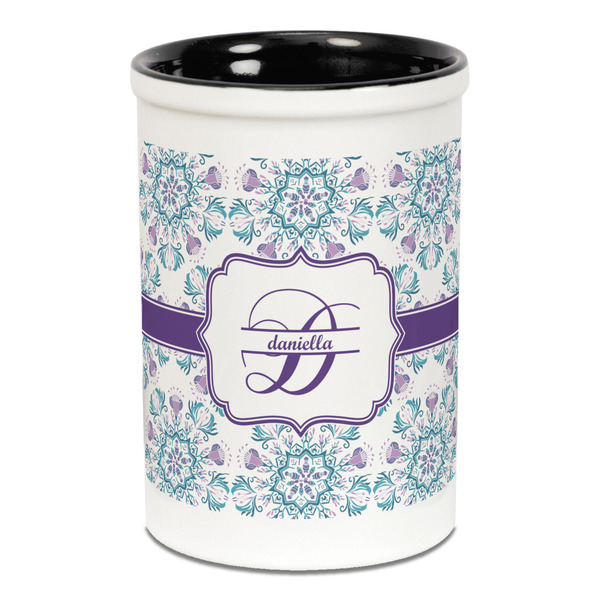 Mandala Floral Pencil Holder - Black