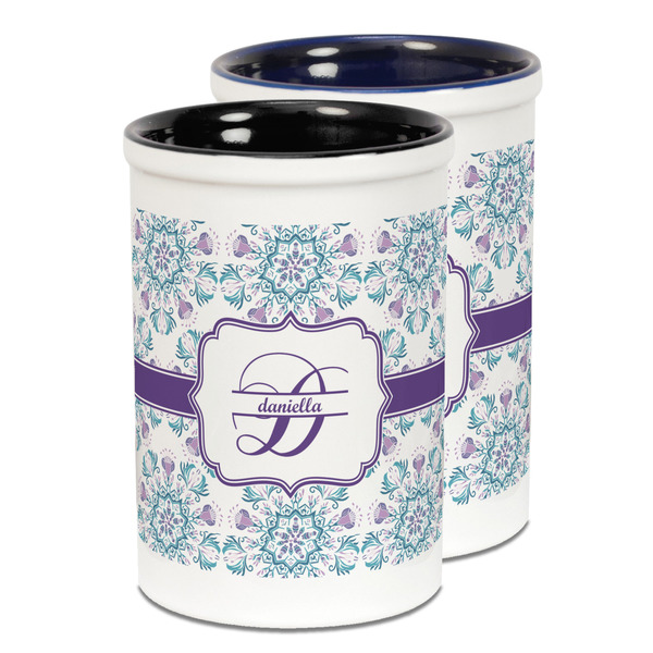 Custom Mandala Floral Ceramic Pencil Holder - Large