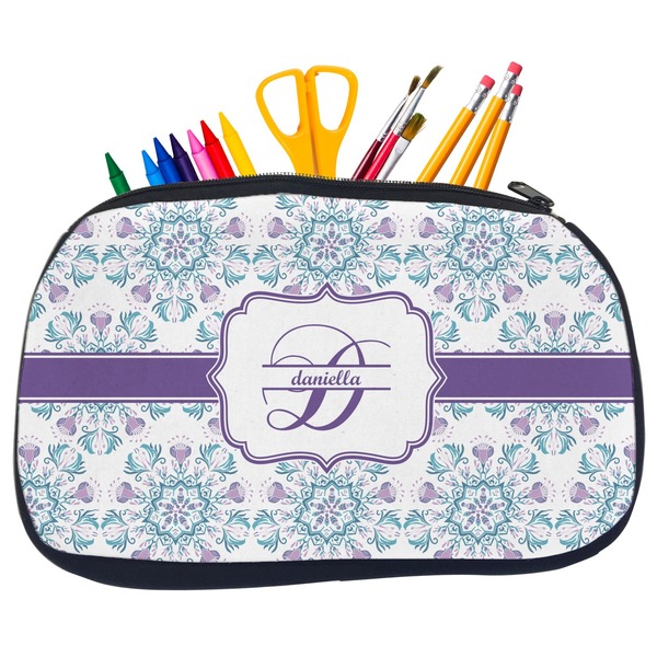 Custom Mandala Floral Neoprene Pencil Case - Medium w/ Name and Initial