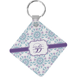 Mandala Floral Diamond Plastic Keychain w/ Name and Initial