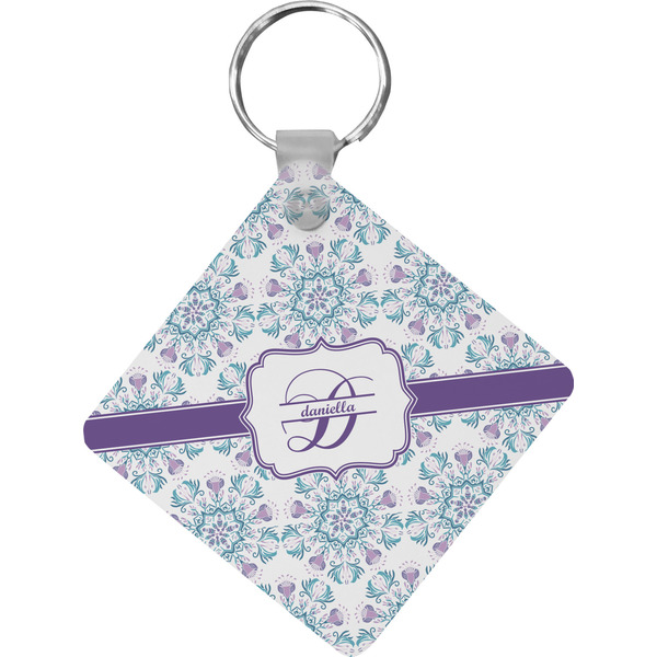 Custom Mandala Floral Diamond Plastic Keychain w/ Name and Initial