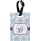Mandala Floral Plastic Luggage Tag - Rectangular w/ Name and Initial