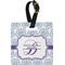 Mandala Floral Plastic Luggage Tag - Square w/ Name and Initial