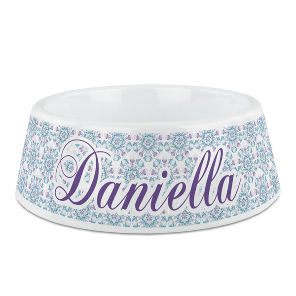 Custom Mandala Floral Plastic Dog Bowl (Personalized)